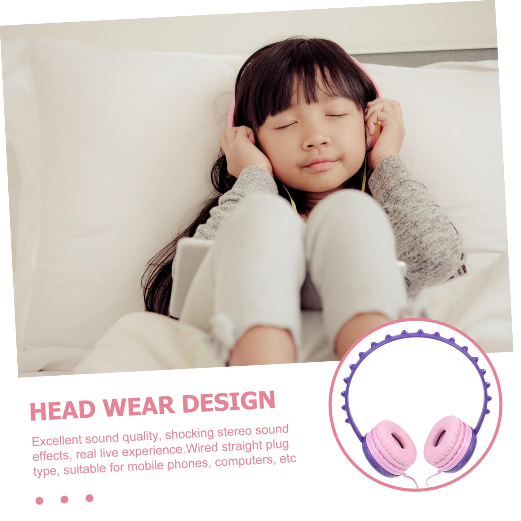 KONTONTY Dinosaur Headphones Headset Wired Headset Wired Noise Cancelling Headphones Girl Headphones Headphones for Wired Earphone Headphones Purple Ear-Mounted Abs Child