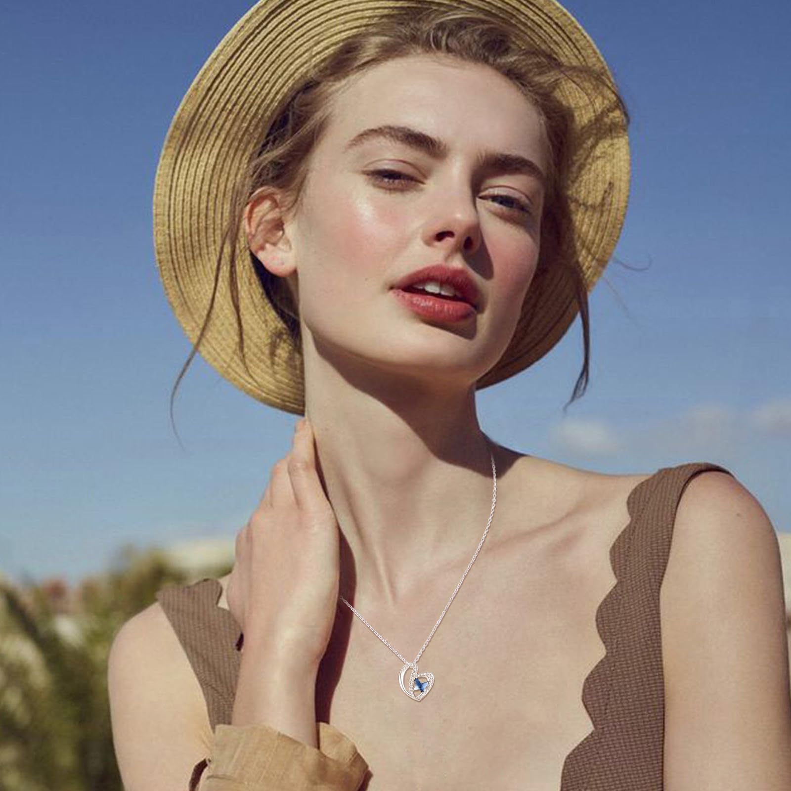 TANGPOET Cadena Collar de mariposa de plata de ley 925 con colgante de mariposa de cristal, joyería de cumpleaños para mujeres y niñas, Plata esterlina