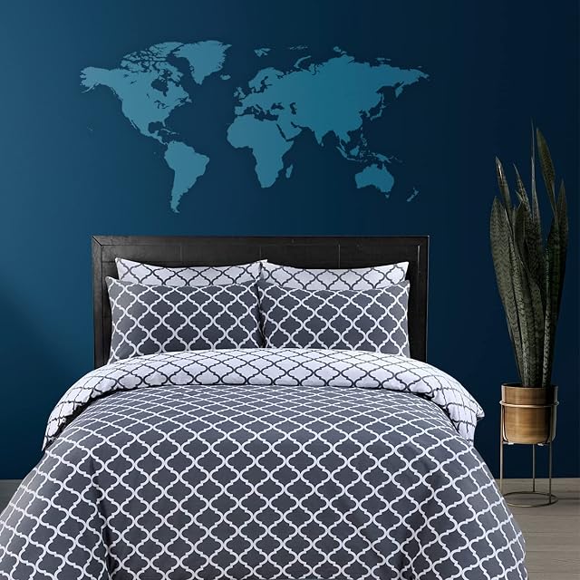 DTEX HOMES 100% Cotton Duvet Cover Set Printed Reversible Duvet Quilt Cover Set,Spades Grey-Double