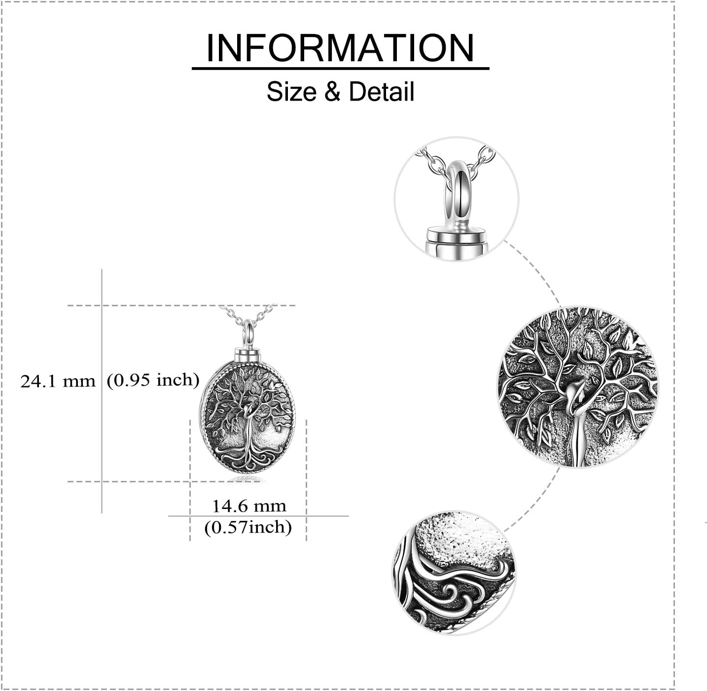 ONEFINITY Cremation Urn Necklace for Ashes Sterling Silver Tree of Life Locket Necklace That Holds Pictures Cremation Keepsake Memorial Ash Jewelry for Women Men - Image 4