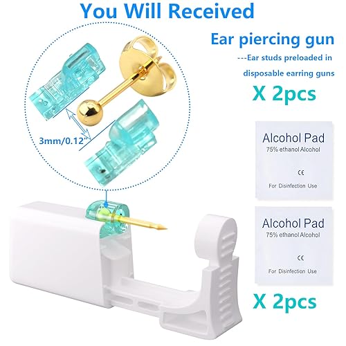 Miniatura 2 de YINPAD Kit de perforación de oreja desechable, kit de pistola de perforación de oreja autoperforante, juego de pistola de perforación de oreja con