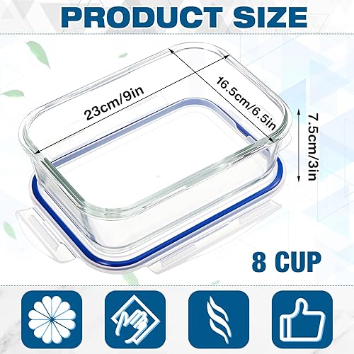 Miniatura 2 de Juego de 4 recipientes de almacenamiento de vidrio grandes de 8 tazas herméticos de 63 onzas, cajas Bento para alimentos con tapas, recipientes de