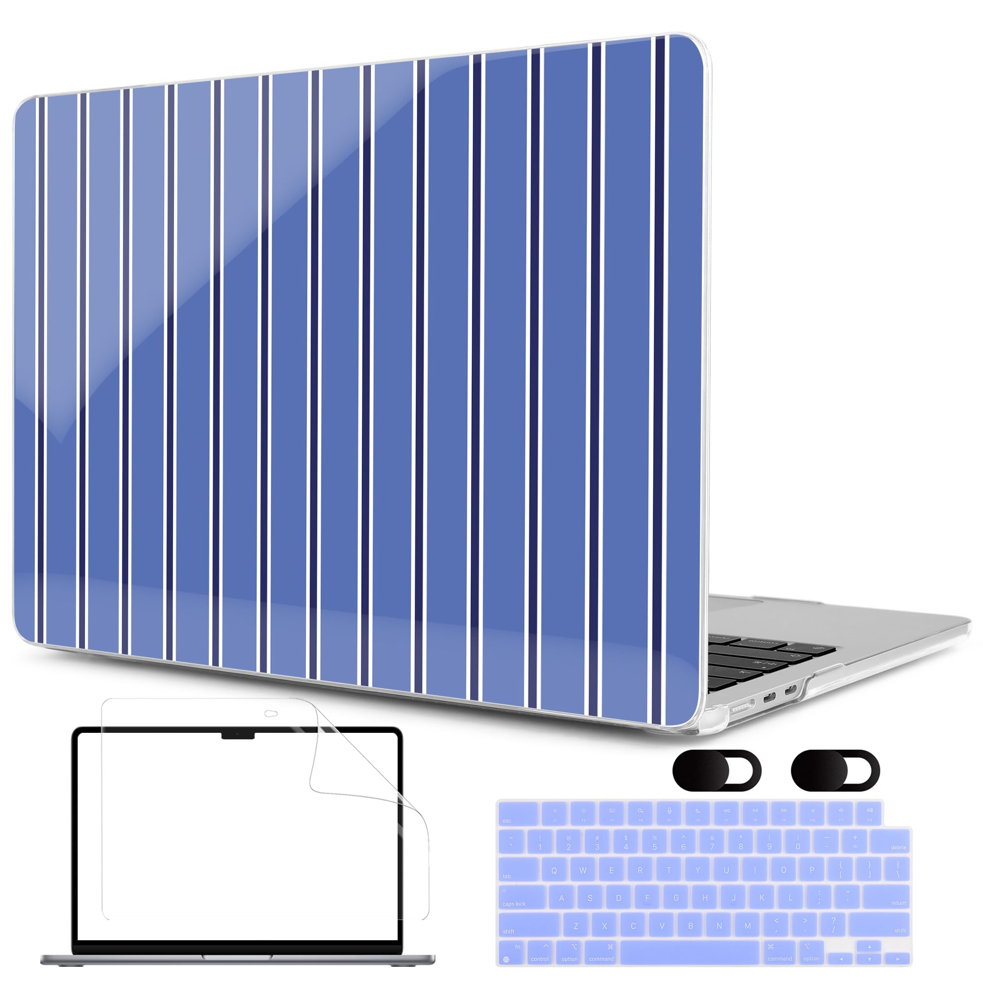 MEEgoodo Case for MacBook Pro 16 inch 2026 2024 2023 2021,Laptop Shell Compatible with M5 M4 M3 M2 M1 Pro/Max Chip,Fit Model A3429/A3428/A3403/A3186/A2991/A2780/A2485,Blue and White Stripes