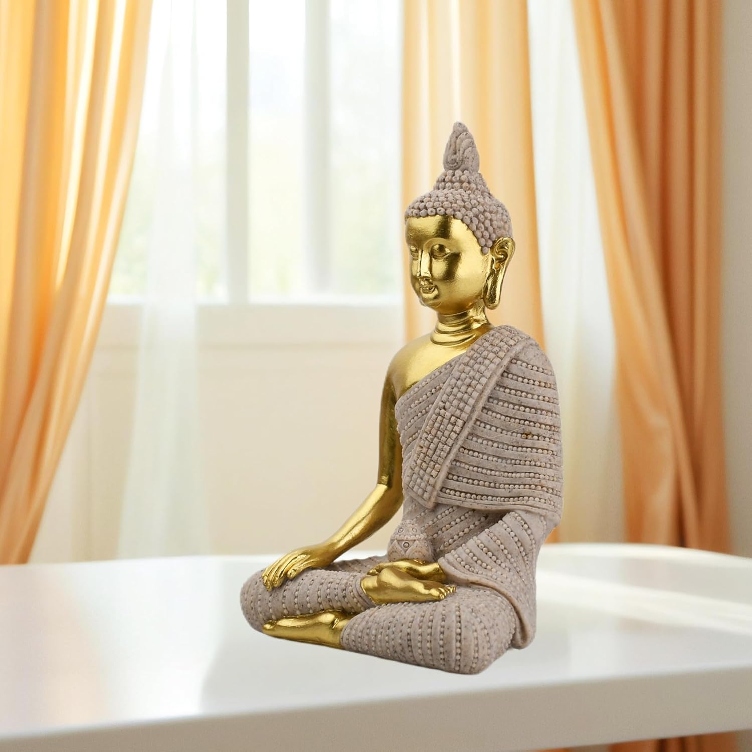 6.5 Inch Hand-Painted Buddha Statue - Exquisite Meditation Sculpture for Home/Office Desk, Feng Shui Zen Decor, Unique Housewarming Gift - Gilded Sandstone