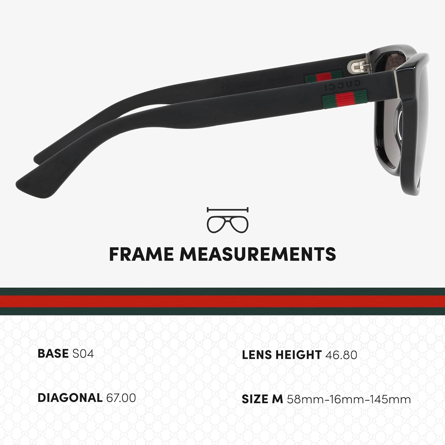 Gucci GG0010S Web Stripe Lettering Logo Sqaure Shape Sunglasses with Luxury Eyewear Kit