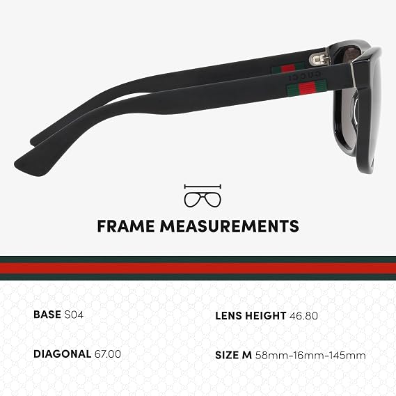 Gucci GG0010S Web Stripe Lettering Logo Sqaure Shape Sunglasses with Luxury Eyewear Kit