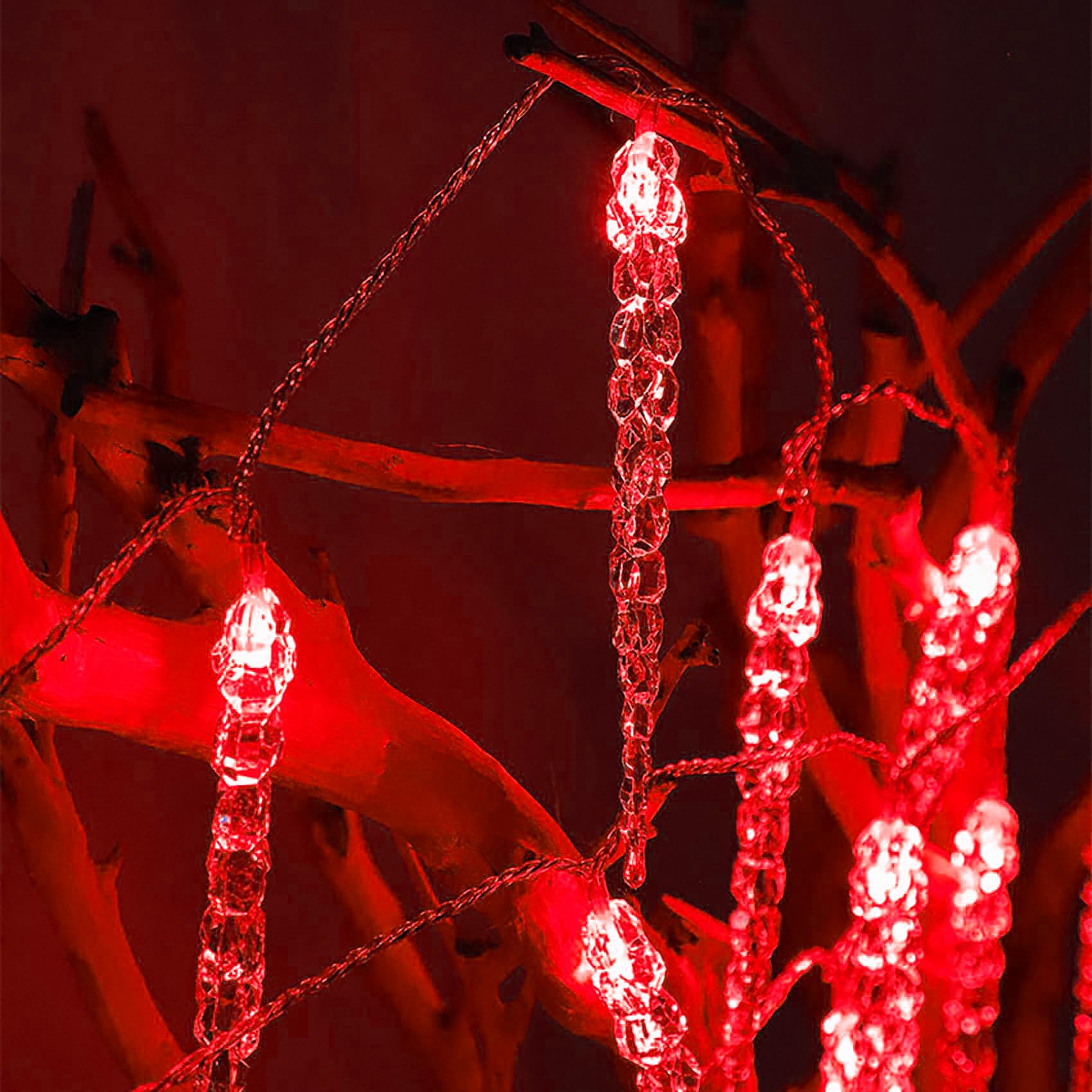 Guirlande lumineuse LED stalactites, 10 m / 100 LED, rideau lumineux électrique en acrylique cristal avec câble d'alimentation (rouge)