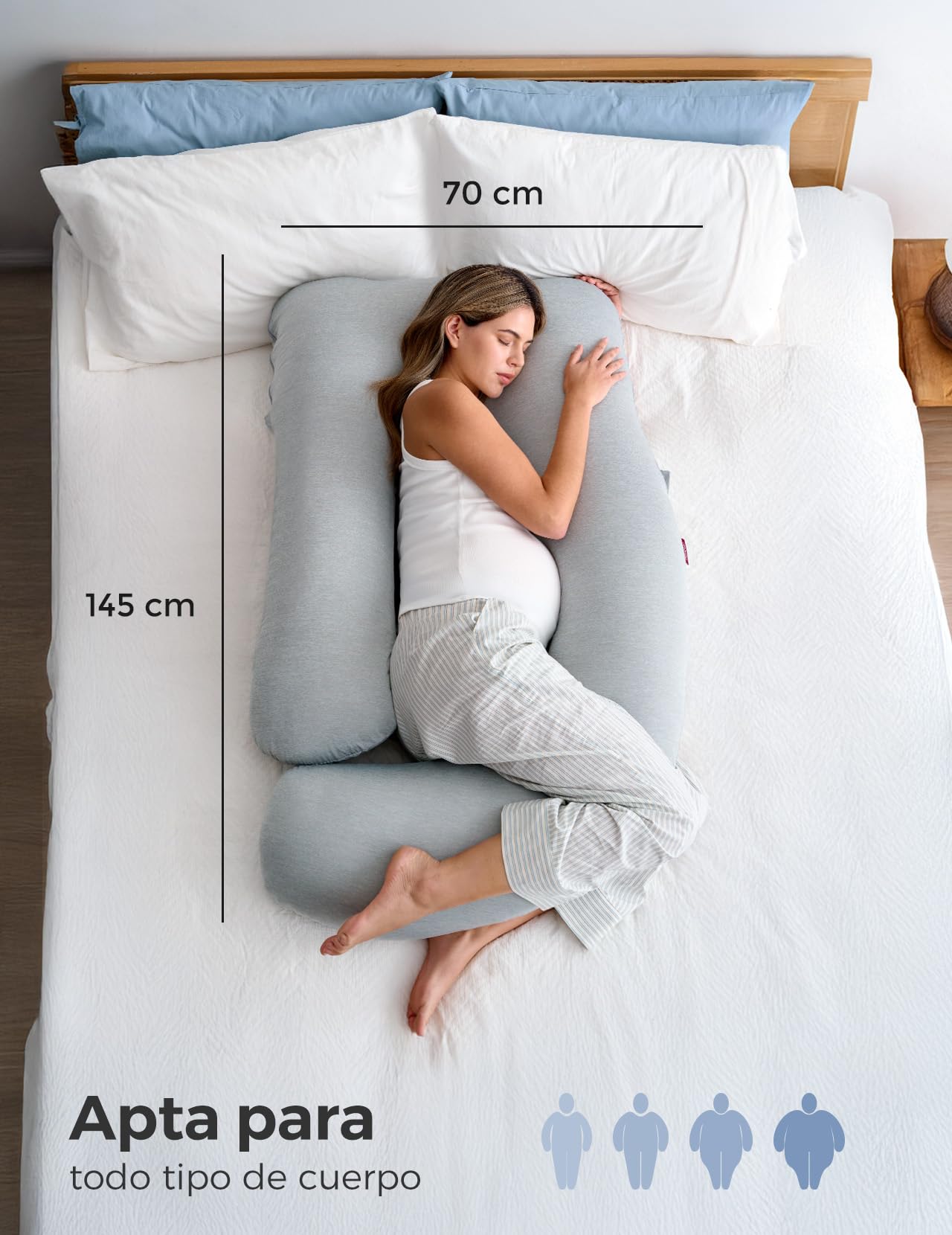 momcozy Almohada para Embarazadas con Funda Refrigerante – Cojín Embarazada en Forma de U de Cuerpo Completo, 145 cm, Apoyo para Espalda, Vientre y Piernas – Almohada Embarazo para Dormir de Lado
