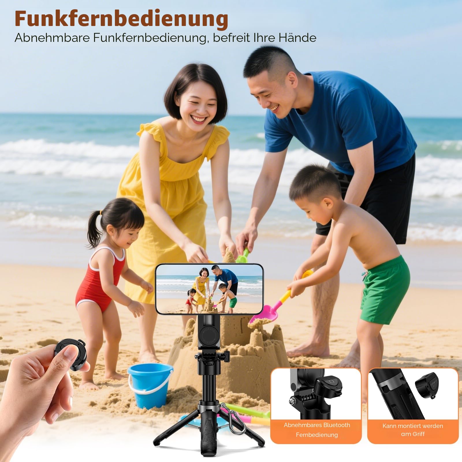 CloudValley Magnetischer Mini Selfie Stick Stativ, 4-in-1 Handy Stativ mit Bluetooth Fernbedienung, 360° Drehung, Faltbarem Griff & Taschenformat, Kompatibel mit iPhone & Android für Vlog/Foto