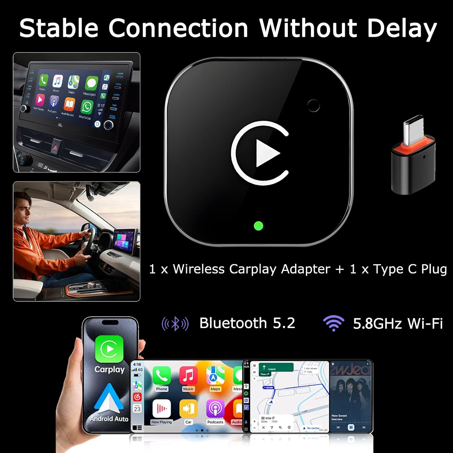 Wireless CarPlay Adapter 2026 Upgraded,CarPlay & Android Auto 2-in-1, Mini USB Design for Cars with Wired CarPlay,Fast Auto-Connect,Plug & Play,for Apple iOS 10+, Android 11+ Version - Image 7