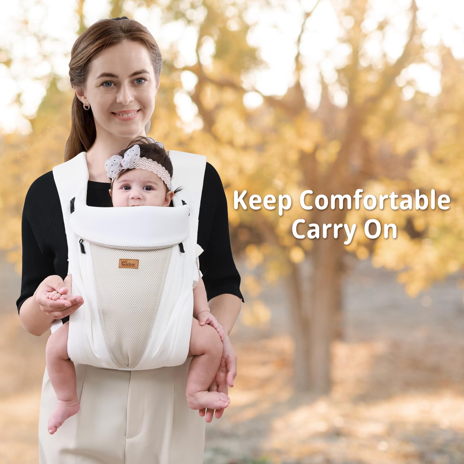 CUBY Babytragen für Neugeborene, Känguru Ergonomische Strukturierte Reißverschlüsse Kleinkind Babytrage 6 Monate + Gesicht & Rücken Babytragen Verstellbare Kopf-Nackenstütze mit Kopfbedeckung