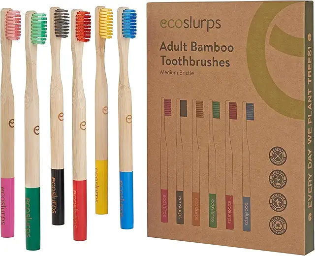 EcoSlurps 6 Bamboo Toothbrushes - Family Multipack - Siwak