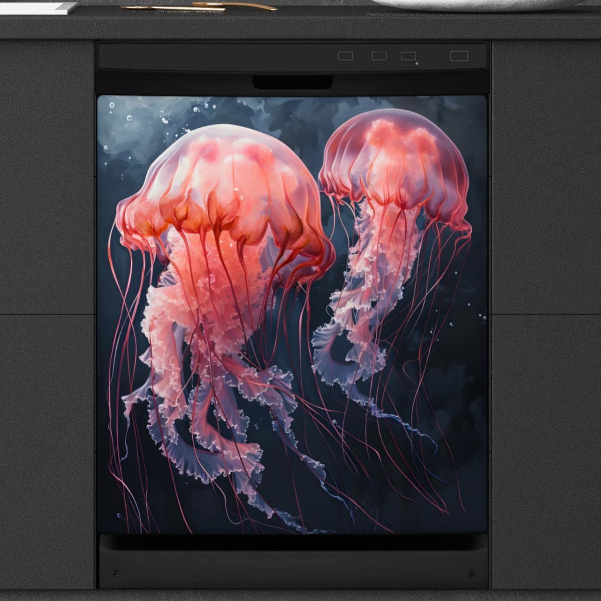 Pink Jellyfish Ocean Dishwasher Magnet Cover Reusable Decorative Magnetic Door Cover Dishwasher Covers for The Front Magnetic Kitchen Refrigerator Appliance Decor 23 x 26 Inches