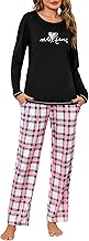 Women's Pyjamas Winter Long Sleeve Printed Top and Long Plaid Pants Comfortable Home Set S-XXL