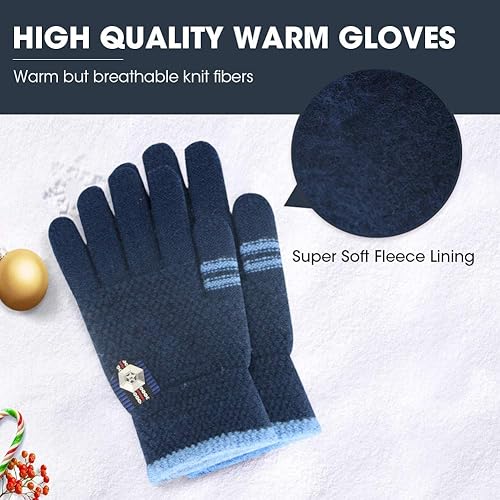 Miniatura 2 de ORVINNER Guantes de invierno para niños y niñas, 3 pares de guantes cálidos con forro de lana para niños pequeños, guantes térmicos de punto
