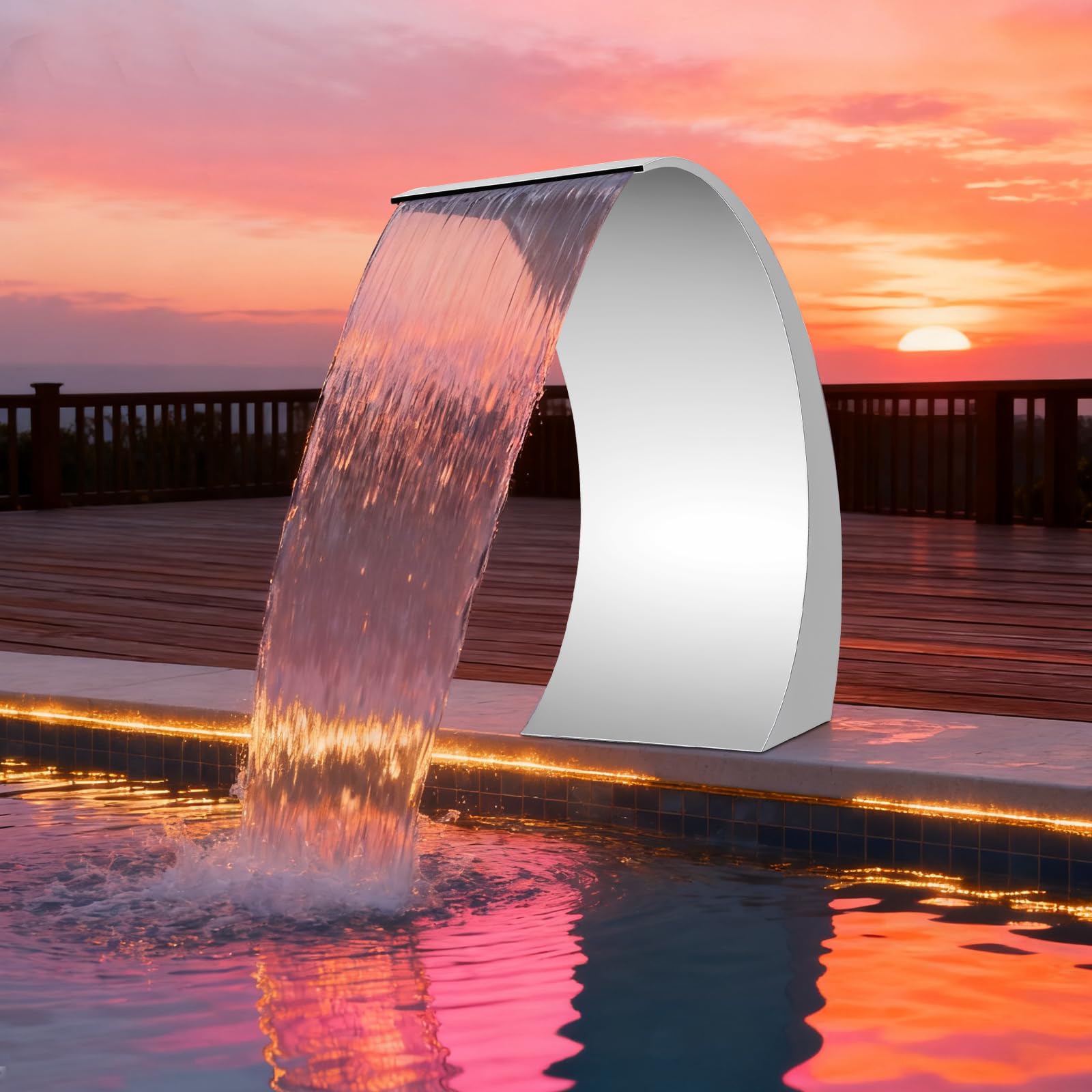 Piscina cascada fuente de acero inoxidable piscina piscina fuente jardín estanque decoración cascadas fuente diseño curvado 30 x 60 cm