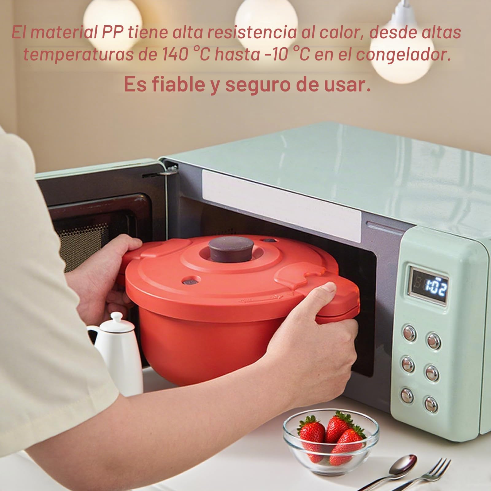 Olla a presión de microondas de silicona de 2,3 L, vaporizador para arroz, verduras, pasta - Olla expresa 27,5 x 14 cm, sin BPA, apta para lavavajillas - Accesorio de cocina rápida