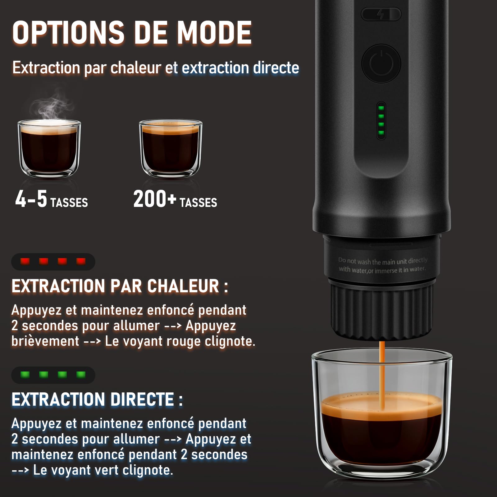 ICARE Machine à Café Portable, Cafetière Portable 2 en 1 pour Capsules NS et Café Moulu, Auto-Chauffante, Recharge USB-C, Indicateur de Batterie, pour Camping, Randonnée, Voyages, Camping-cars (Noir)