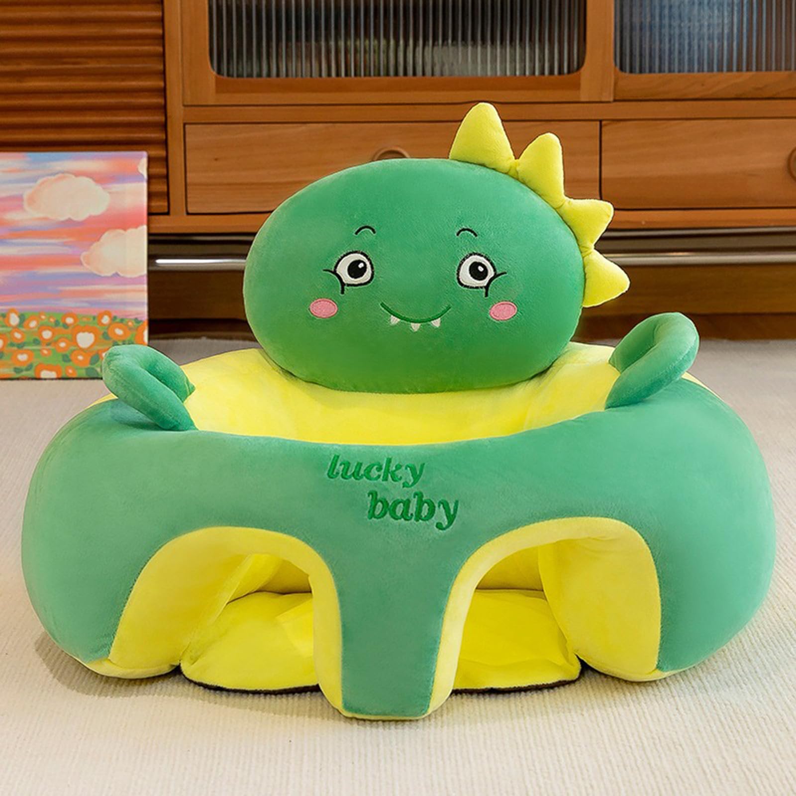 Seggiolino di supporto per bambini con animali dei cartoni animati, in peluche, per imparare a sedersi, lavabile, per schienale della testa, seduta (solo copertura)