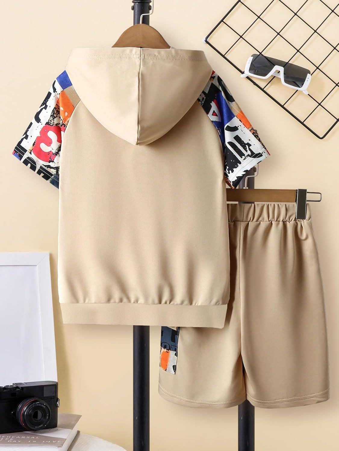 Boys 2 Piece Summer Active Outfits Short Sleeve Hoodie Pullover Sweatshirt and Jogger Short Sets for 7-14Y - Image 2