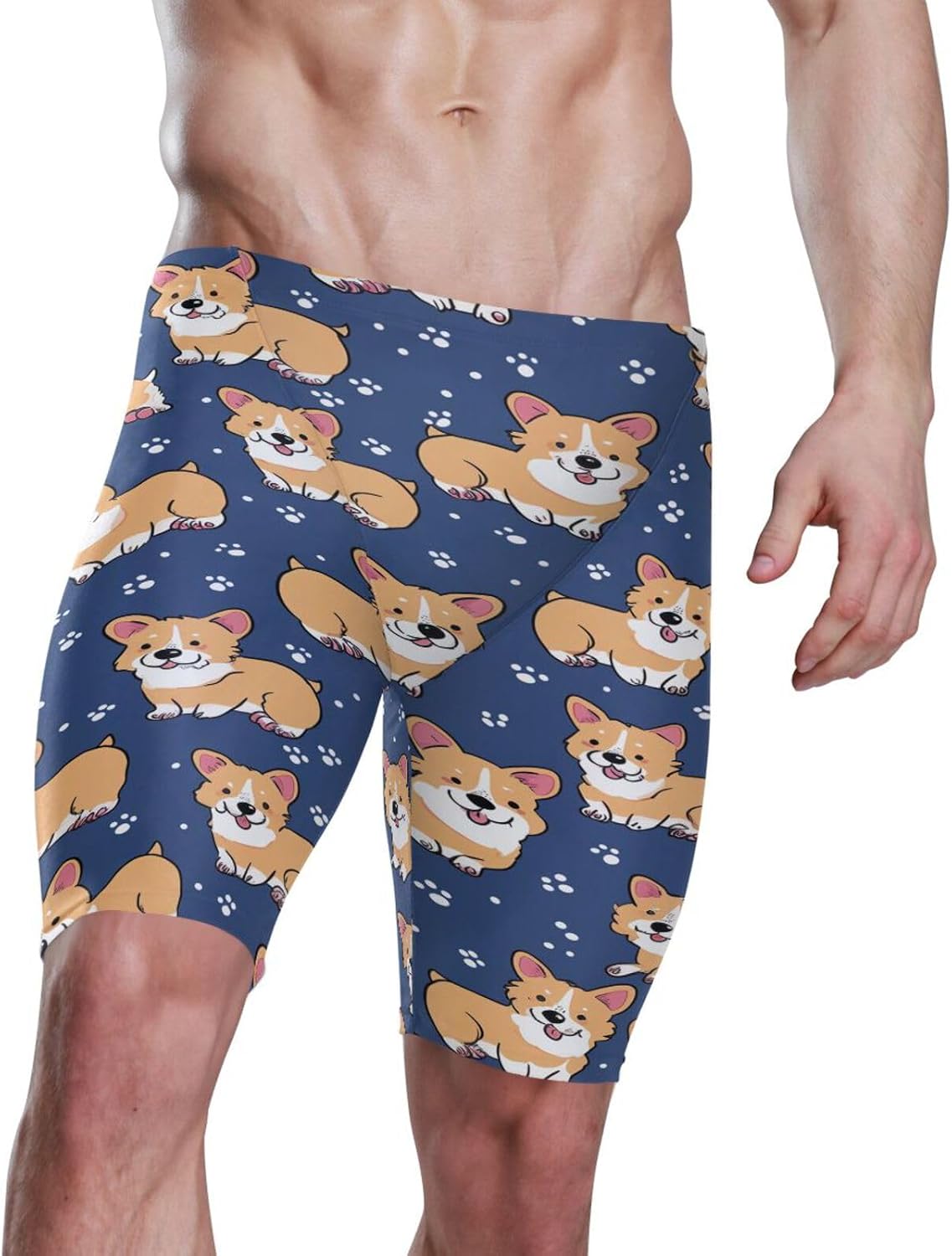 Corgi Dog Paw Print Men's Racing Swim Trunks Athletic Swim Jammers Quick Dry Training Swim Shorts S-3XL