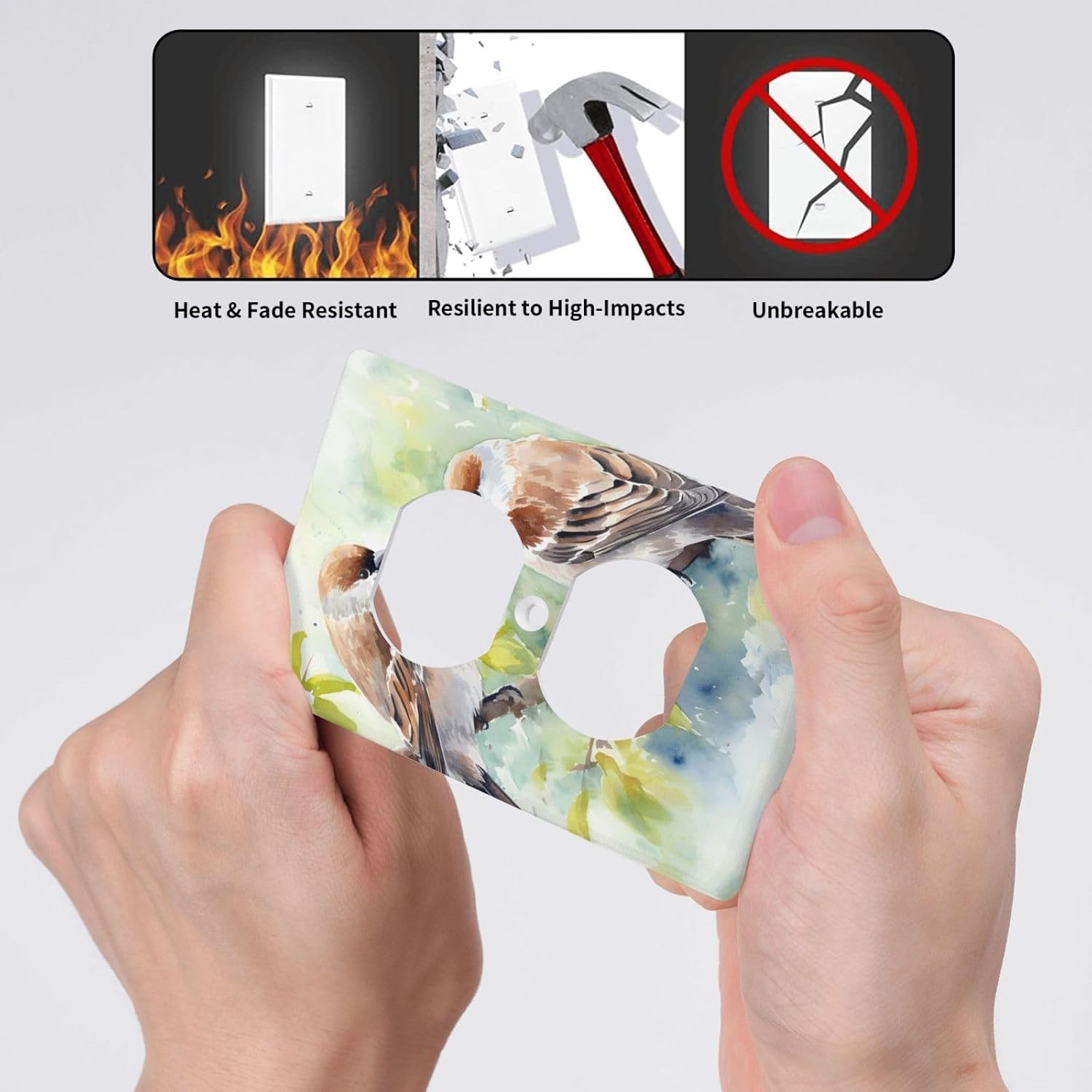 Birds Outlet Cover Light Switch Cover Decorative 1 Gang Wall Plate for Kitchen Room Bathroom Size 4.5" x 2.75"