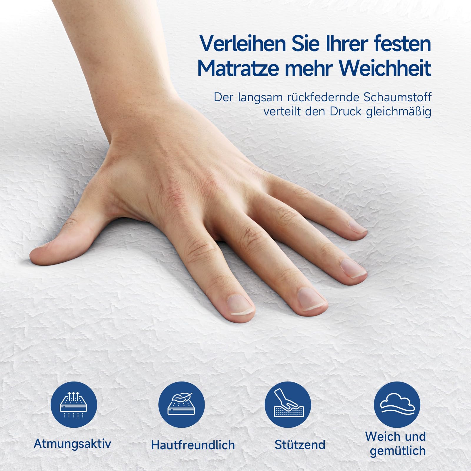 WOWTTRELAX Gelschaum Matratze Topper 140x200 cm 6cm hoch | Soft-Touch abnehmbare Matratzenbezug, deutschem Qualitätsstandard, Öko-Tex Zertifiziert