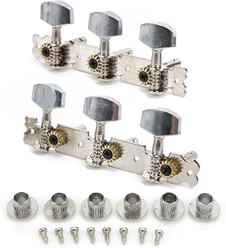 2Pcs Acoustic Guitar Tuning Pegs, 3R3L Classical Guitar Tuners, 3 Inline 2 Hole Guitars Tuning Keys, Chrome Silver Machine Heads Tuners for Acoustic, Classical Guitars