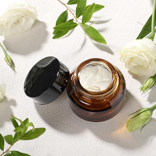 Miniatura 3 de Tarros cosméticos de vidrio de 1.7 onzas con tapas, paquete de 3 frascos de vidrio pequeños ámbar con tapas, recipientes de maquillaje de vidrio