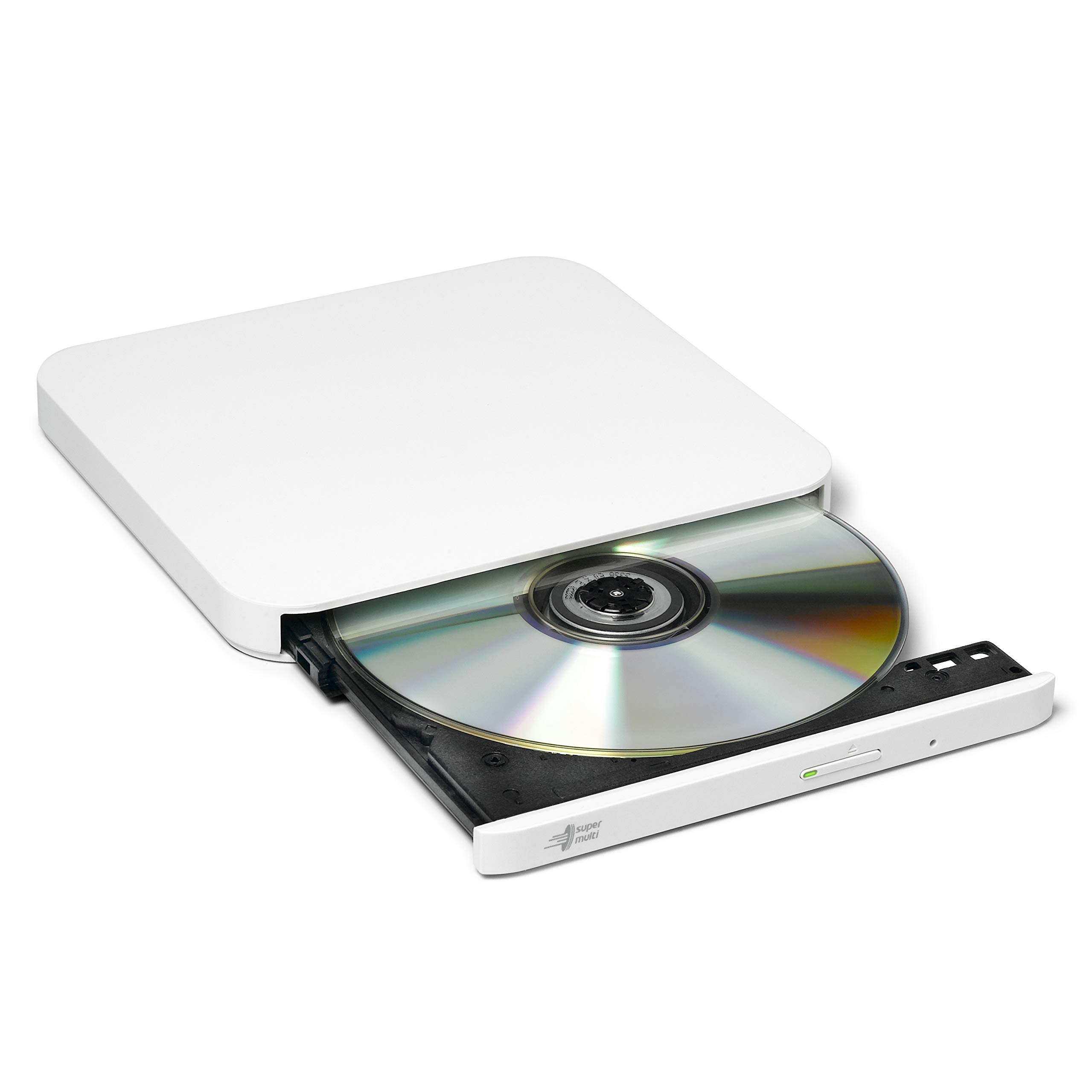 Hitachi-LG GP90NW70 External DVD Drive USB 2.0 Ultra Slim Portable DVD-RW CD ROM Rewriter for Laptop Desktop PC Windows and Mac OS with TV Connectivity - White