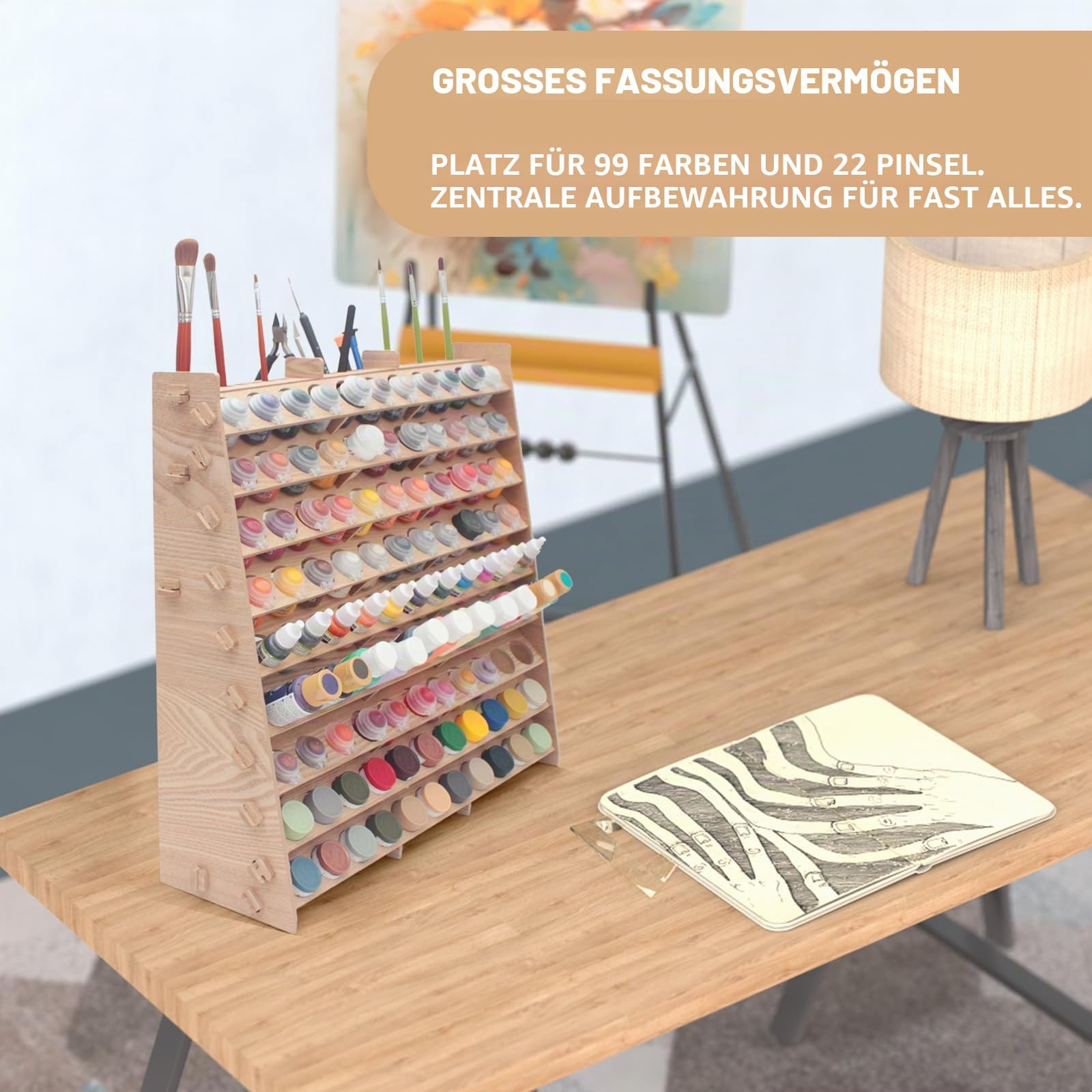Großer Farb-Organizer aus Holz mit 60 Flaschen, 60 Flaschen, Pinselregal für Acryl, Öl, Handwerk, Hobby, Mini-Modellfarbe, Mal-Organizer für Künstler (horizontal) (Vertical)
