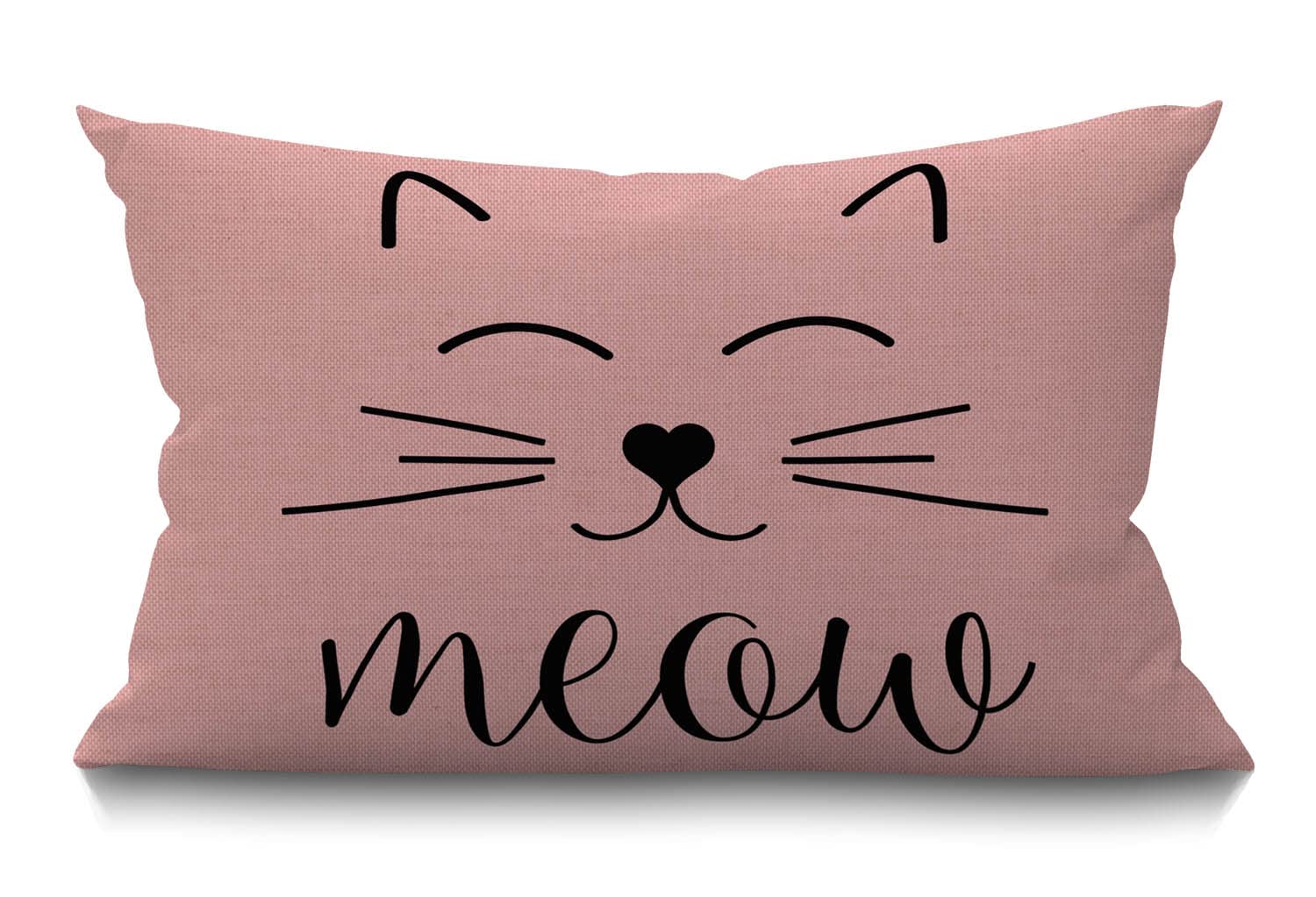 BGBDEIA Cat Face Cushion Cover 12x20 Inch Cute Animal Kitten Cat Smile Meow Rectangle Pillow Cases Home Decorative Cotton Linen Throw Pillow Cover for Bed Sofa Pink 30 x 50 cm