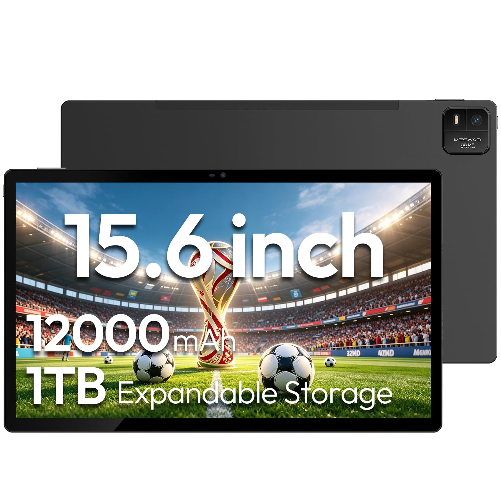 MESWAO 15,6 Zoll Android Tablet (2026) | Helio G99, 6GB RAM 128GB ROM | Großes FHD IPS Display | 12000mAh Akku | 32MP Kamera, MES-B3