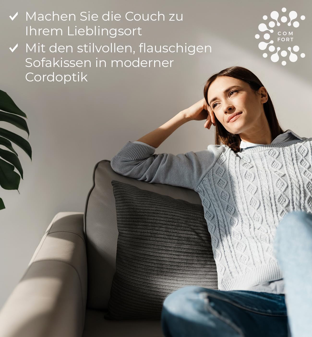 Sofakissen Cord 40x70 2er Set Dekokissen dunkelgrau Couchkissen mit Füllung | Zierkissen groß aus Kordsamt mit regulierbarer Dicke und Kissenbezug, für Sofa & Couch, stützt Rücken und Nacken