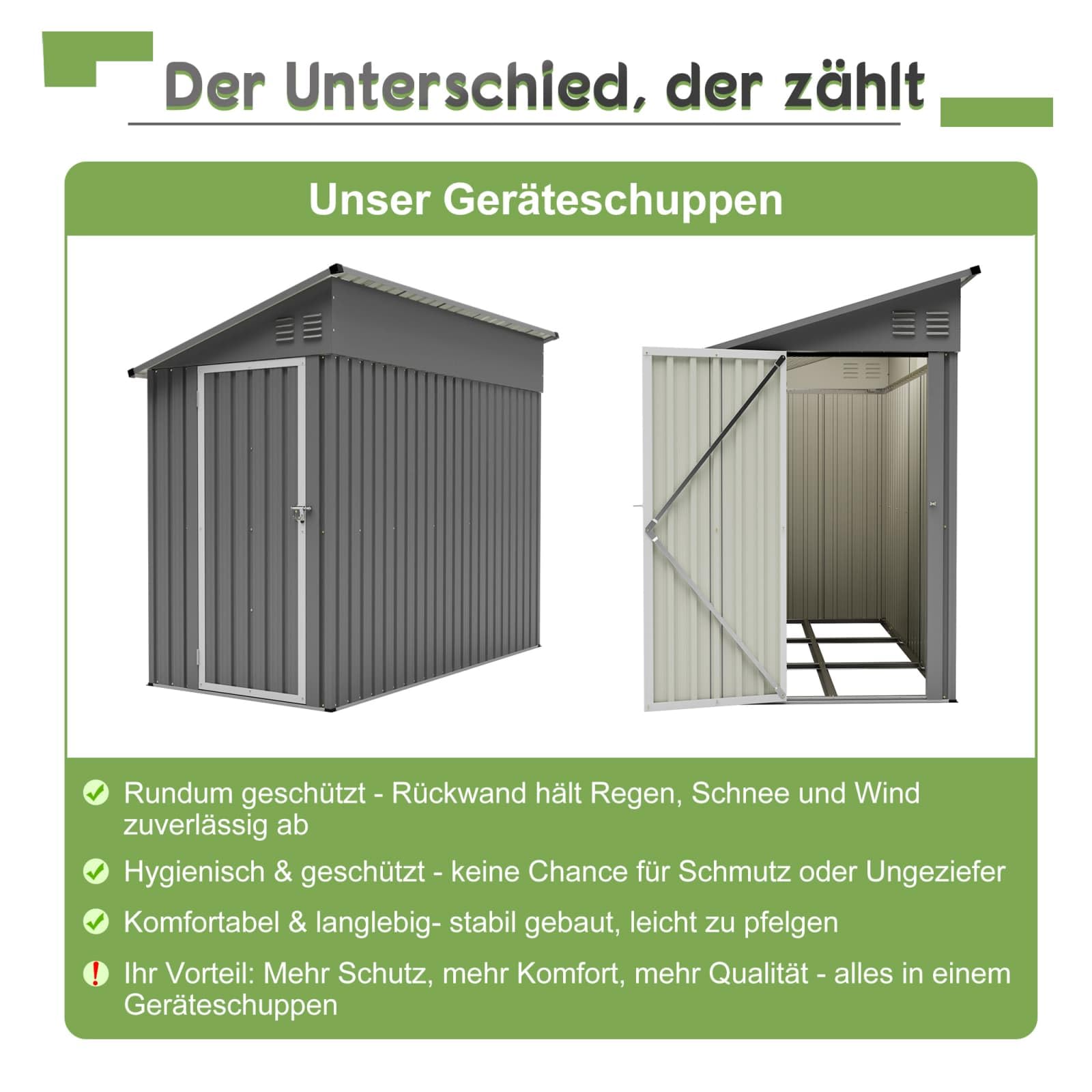 Sweiko Abri de Jardin métallique 4x8 Pieds avec Porte verrouillable, Remise Outil avec 2 aérations et Toit incliné, Cabane Rangement Exterieur pour Outils (Grey)