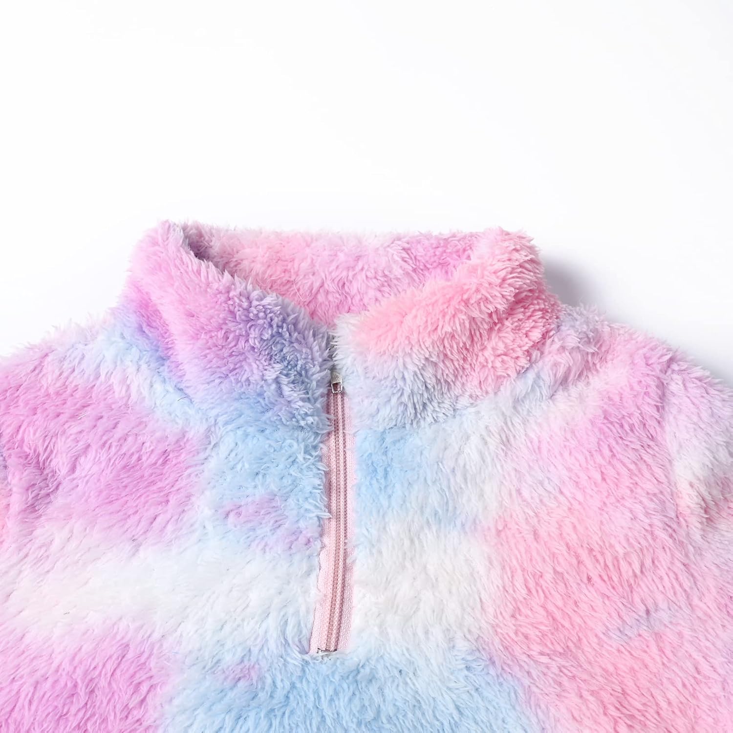 QPANCY Girls Tie Dye Sherpa Pullover Quarter Zip Casual Fuzzy Fleece Sweatshirt with Pocket - Image 5