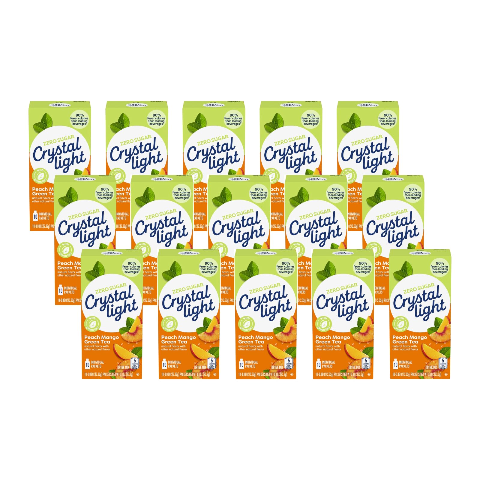 Crystal Light On The Go Peach Mango Green Tea Drink Mix, 10-Packet Box (Pack of 15)