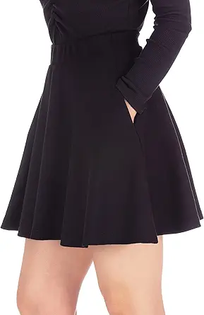 Basic Solid Stretchy Cotton High Waist A-line Flared Casual Skater Mini Skirt