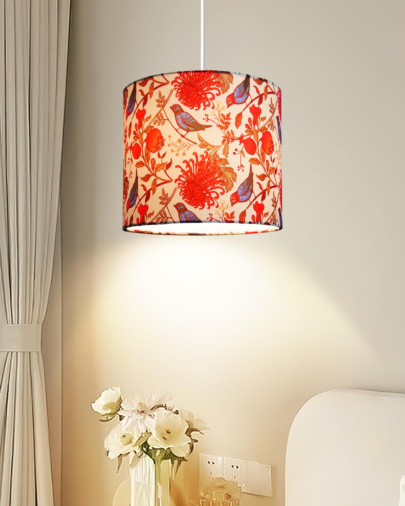 Homesake® Farmhouse Retro Hanging Lights for Living Room and Bed Room, Block Printed Drum Shape Pendant lamp Shades for Dining Table (9 in Dia), (Bird Shade)-image-23