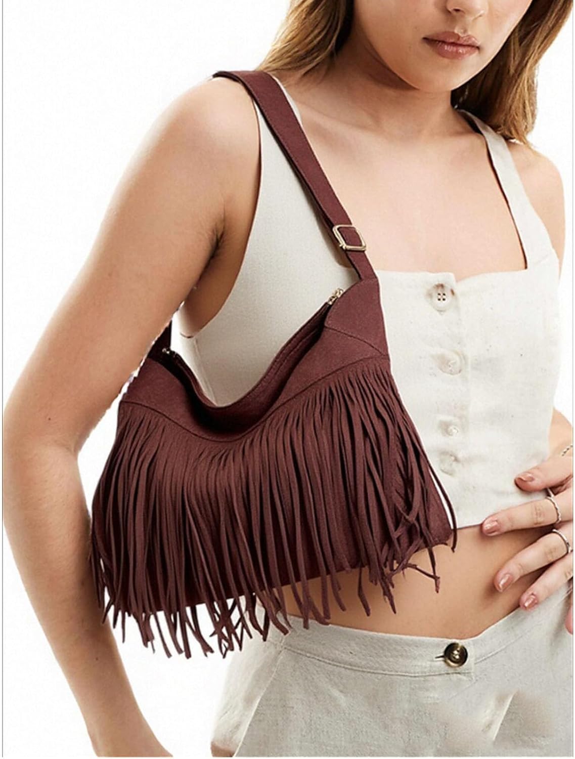 Fringe Hobo Bags for Women - Vintage Suede Tassel Hippie Crossbody Bag Western Purse Cowgirl Purses Tassel Shoulder Bag - Image 2