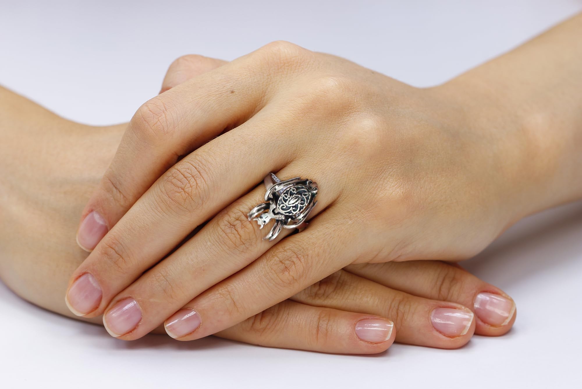 Anello regolabile in argento Sterling avvolto lateralmente per tiro con l'arco, Argento sterling, Nessuna pietra preziosa