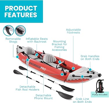 INTEX Excursion Pro Şişme Kayık Serisi: Deluxe 216 cm Kayık Kürekleri ve Yüksek Çıkışlı Pompa - SuperTough PVC - Ayarlanabilir Kova Koltuğu - Olta Tutacağı - Tutma Kolları