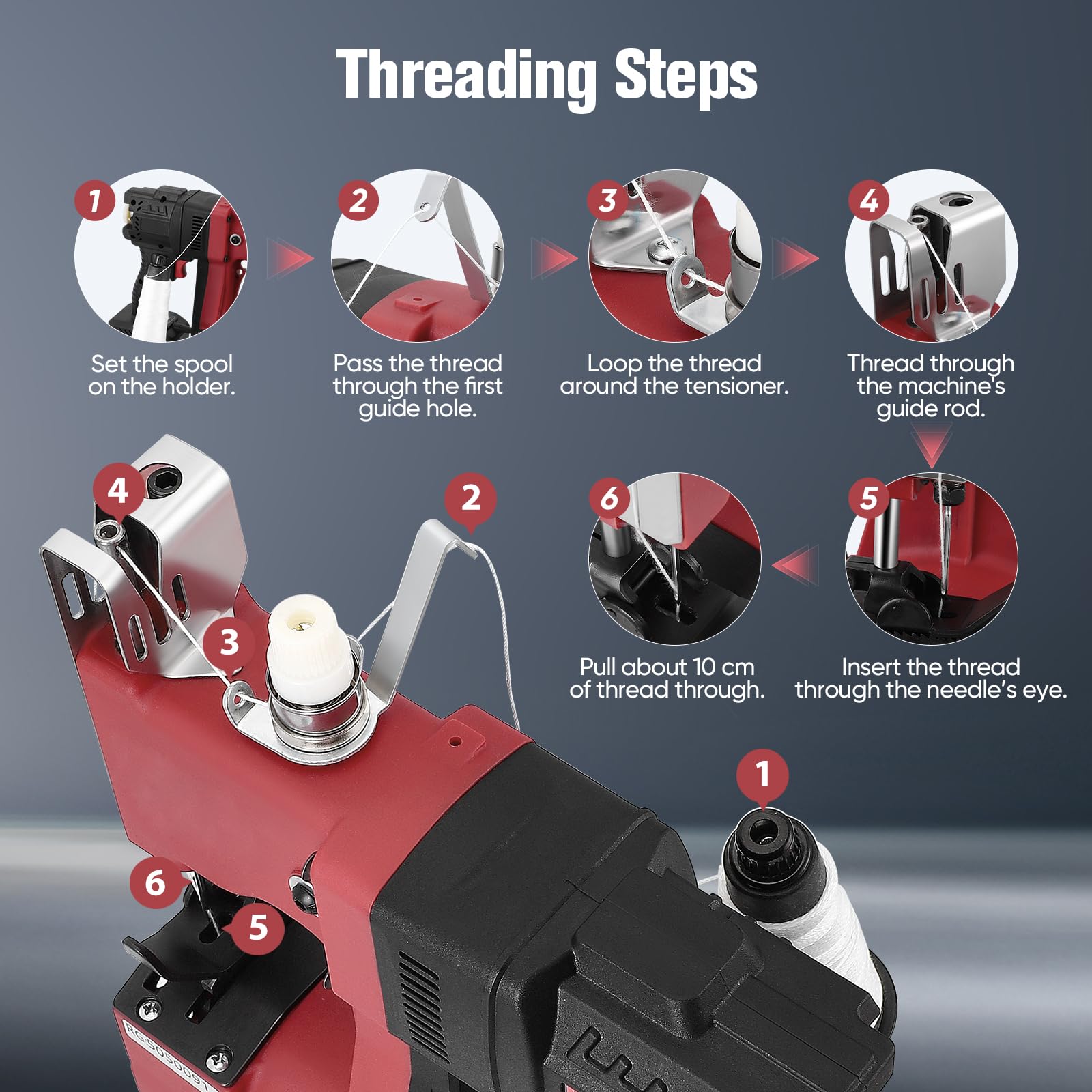 Electric Bag Sewing Machine Portable Bag Sealing Machine Industrial Portable Sewing Machine for Fabric Bag Paper Bag Sandbag Red