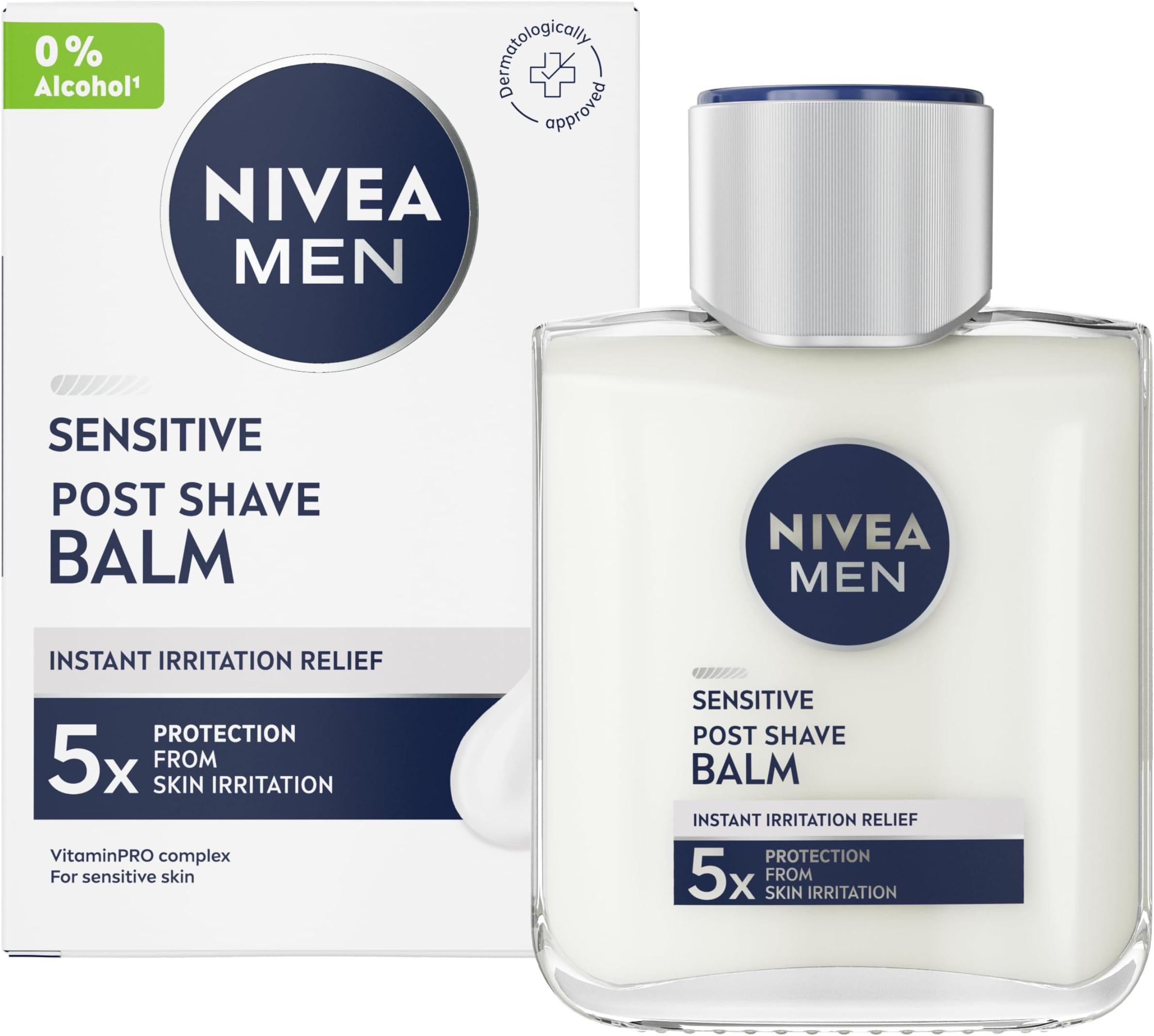 NIVEA MEN Sensitive Post Shave Balm (100ml), Formulated for Sensitive Skin, Alleviates Irritation, Redness and Razor Burn, Men's Skin Care and Shaving Essentials