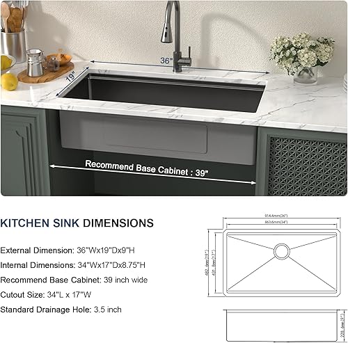 Miniatura 238 de Lordear Fregadero de cocina de montaje inferior de 23 pulgadas, estación de trabajo, fregadero de cocina de acero inoxidable calibre 16, cuenco