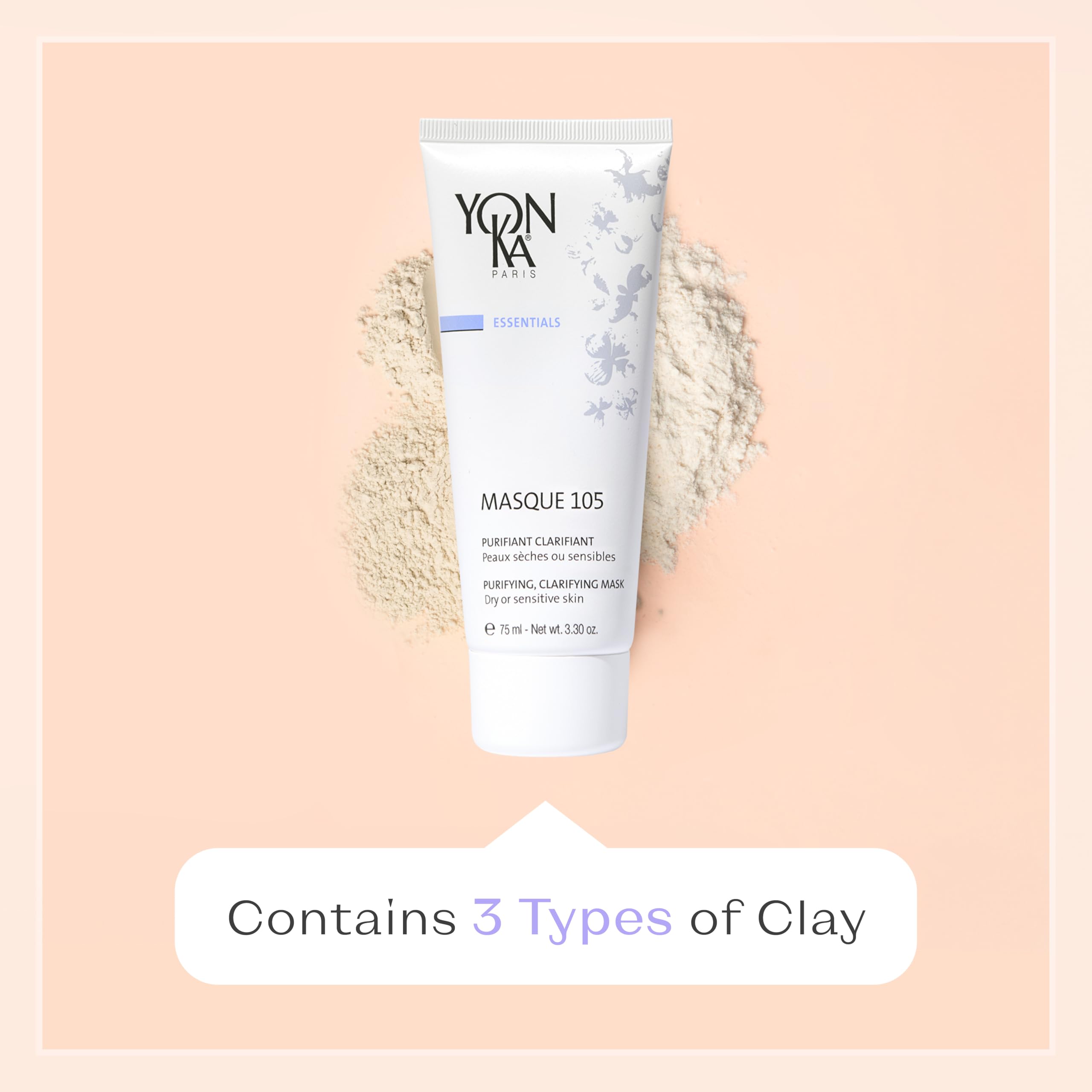 Masque105 Gesichtsmaske Yonka 75ml - Für Trockene Oder Empfindliche Haut - Entgiftende Tonerden, Reinigende Ätherische Öle - Reinigt, Absorbiert Talg, Verkleinert Poren - Bei Akne - Wasser Abspülen