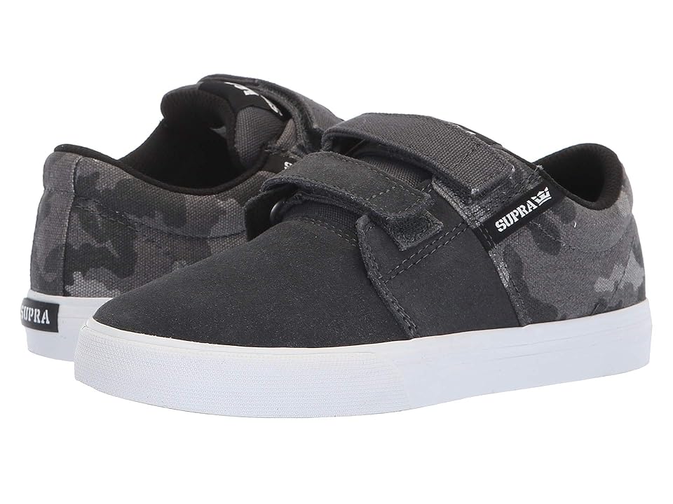 

Supra Kids Stacks Vulc II Hook Loop (Little Kid/Big Kid) (Grey Camo/White) Boy's Shoes