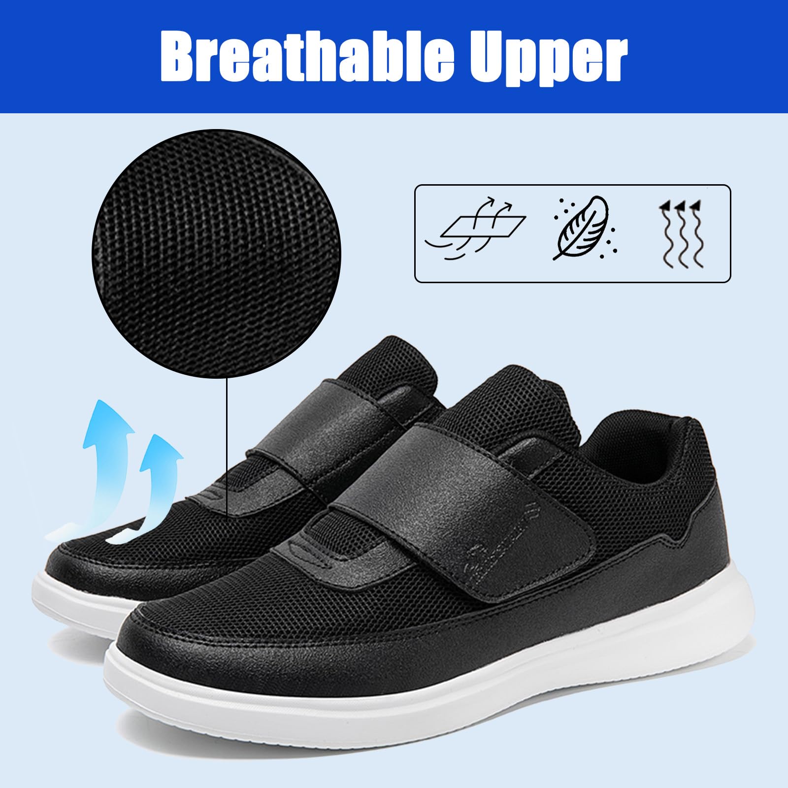 GYCF Hommes Chaussures sans Lacets Baskets,Hiver Chaussure de Marche Orthopédiques Course Sport Chaussures De Respirantes Légères Outdoor Fitness Shoes,Noir,40EU