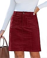 Luvamia Women's High Waisted Corduroy Skirt - Stretchy Elastic Waist, Patch Pockets, Trendy Fall Casual Short Skirt