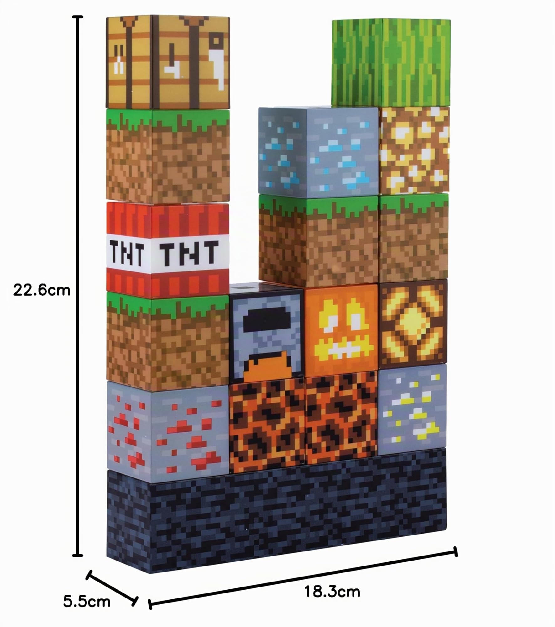 Minecraft Blockbaulampe, 16 verschiebbare Lichtblöcke und Bettfels-Basis